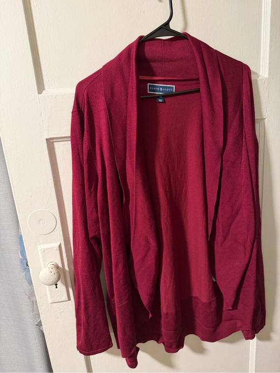 Karen Scott Sweaters - Karen Scott Women’s Open-Front Knit Cardigan Burgundy Rayon Blend Sz 3X Office